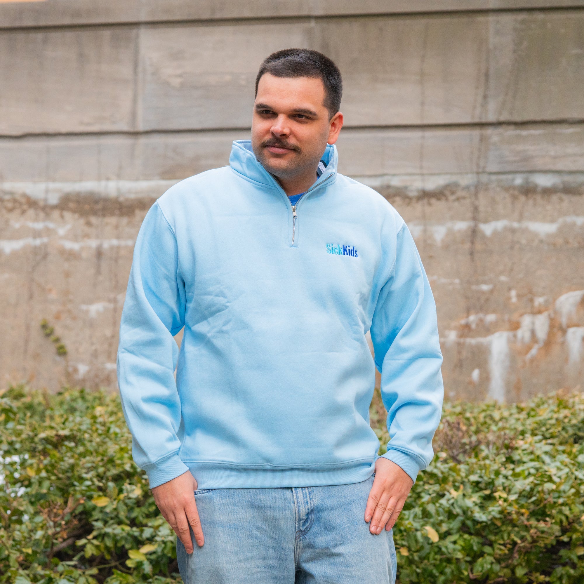 Adult SickKids Quarter Zip Sweater Light Blue – The 5Fifty5 Shop