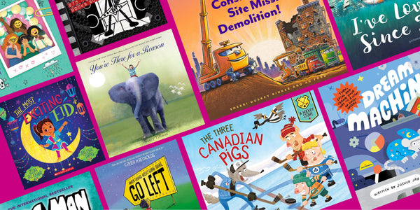 Top view of 4 books standing on a wood counter with solid covers in all black, red, white, or burgundy