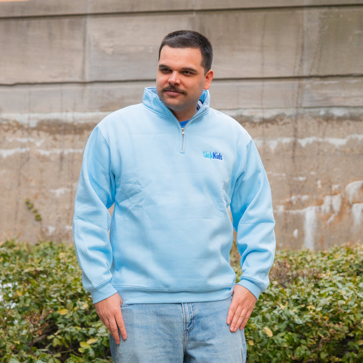 Adult SickKids<br> Quarter Zip Sweater<br> Light Blue