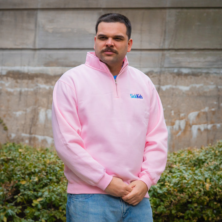 Adult SickKids<br> Quarter Zip Sweater<br> Light Pink