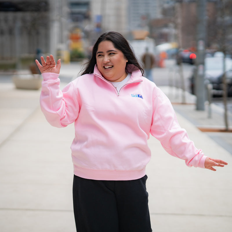 Adult SickKids<br> Quarter Zip Sweater<br> Light Pink