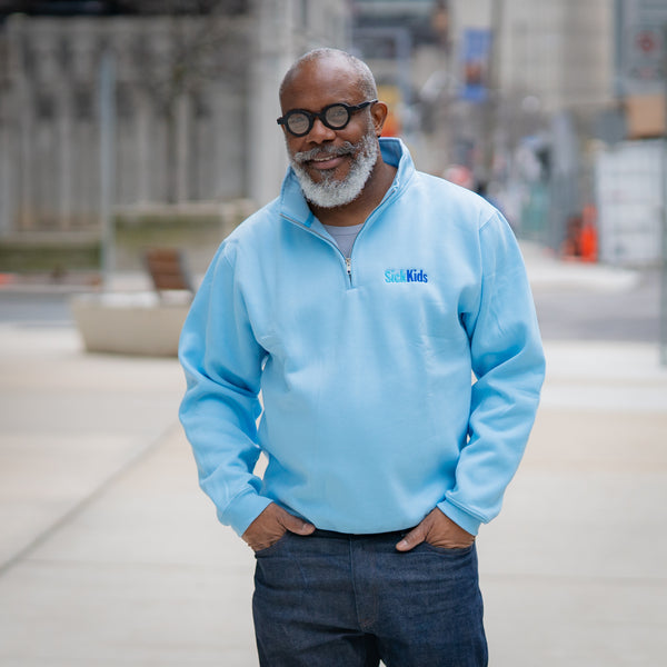 Adult SickKids<br> Quarter Zip Sweater<br> Light Blue
