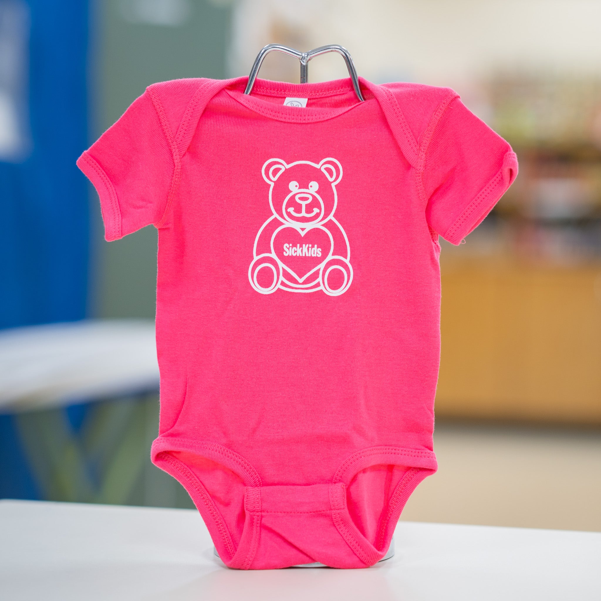 Infant SickKids Onesie Teddy Bear Hot Pink