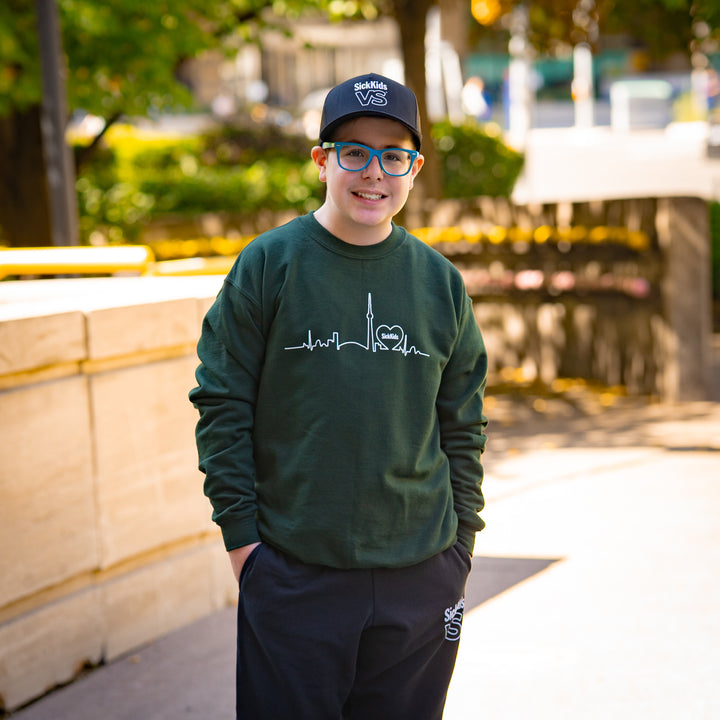Youth SickKids Crewneck Sweater (Skyline/Forest Green)