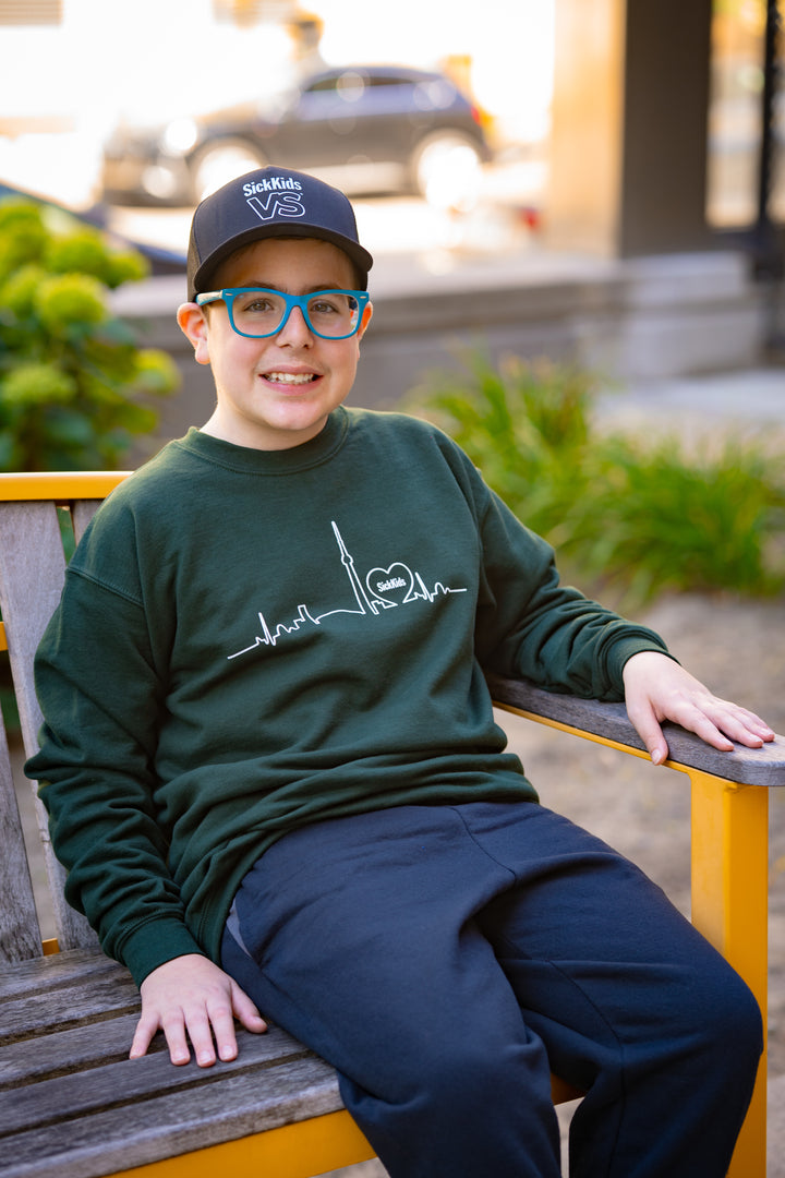 Youth SickKids Crewneck Sweater (Skyline/Forest Green)