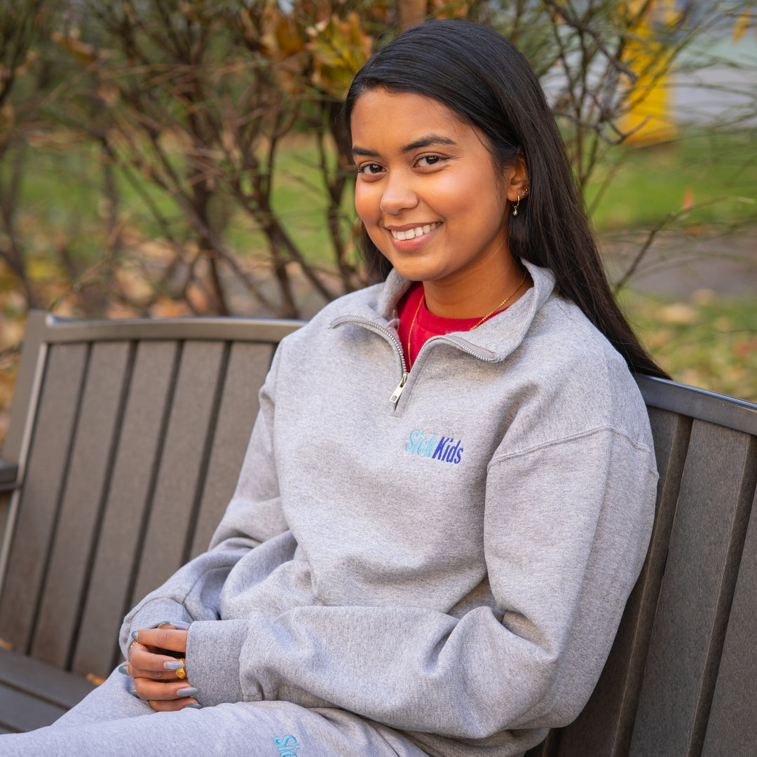 Adult SickKids<br> Quarter Zip Sweater<br> (Light Gray)