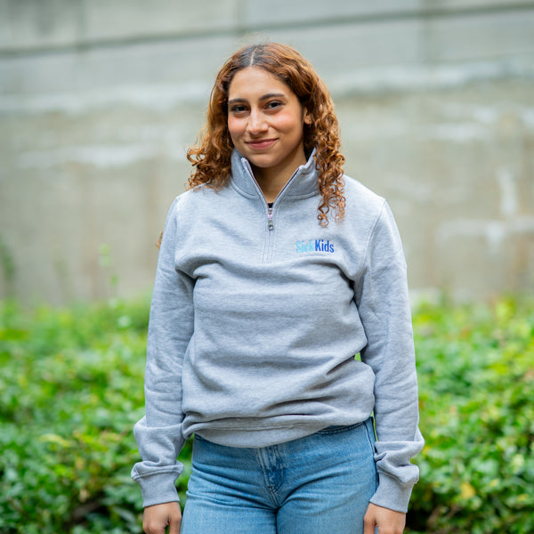 Adult SickKids<br> Quarter Zip Sweater<br> Light Grey