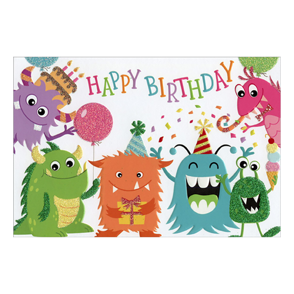 Greeting Card<br> Birthday<br> Glitter Monster