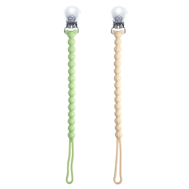 Razzies<br> Silicone Pacifier/Teether Holder<br> (2-Pack) Tan/Green