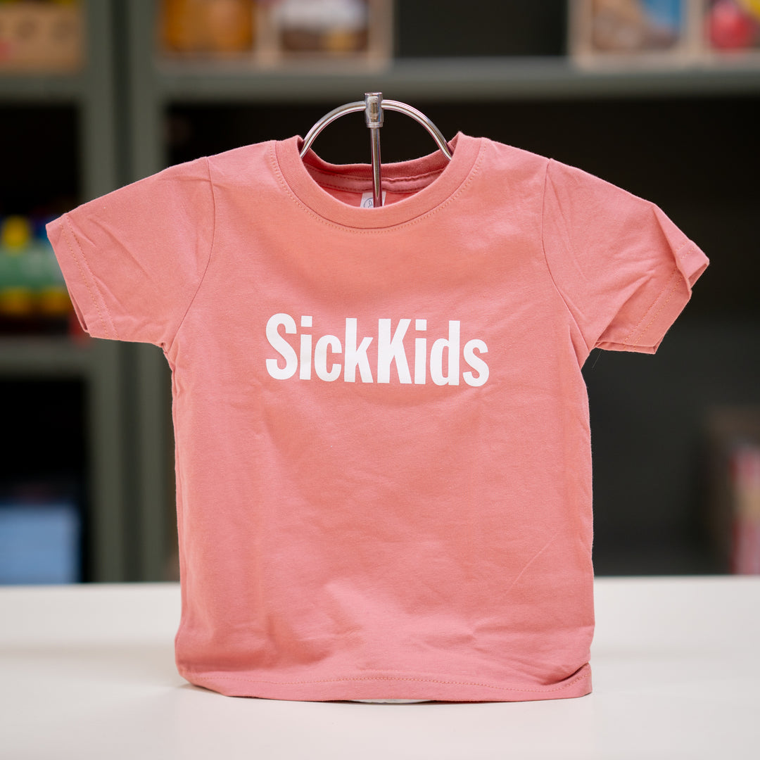 A rose toddler T-shirt with the SickKids logo printed in the center.